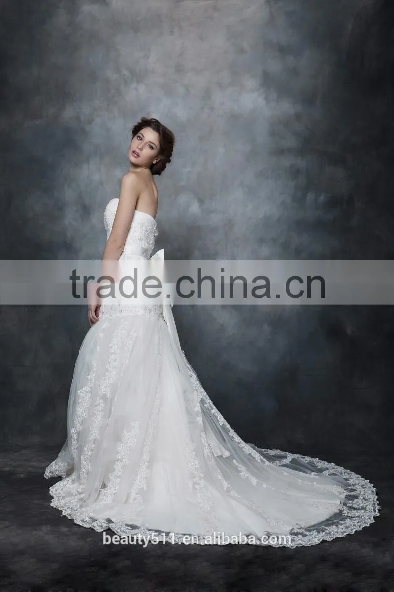 Mermaid Straight Neck With Beaded And Ribbon Sash Wedding Dress AS28602