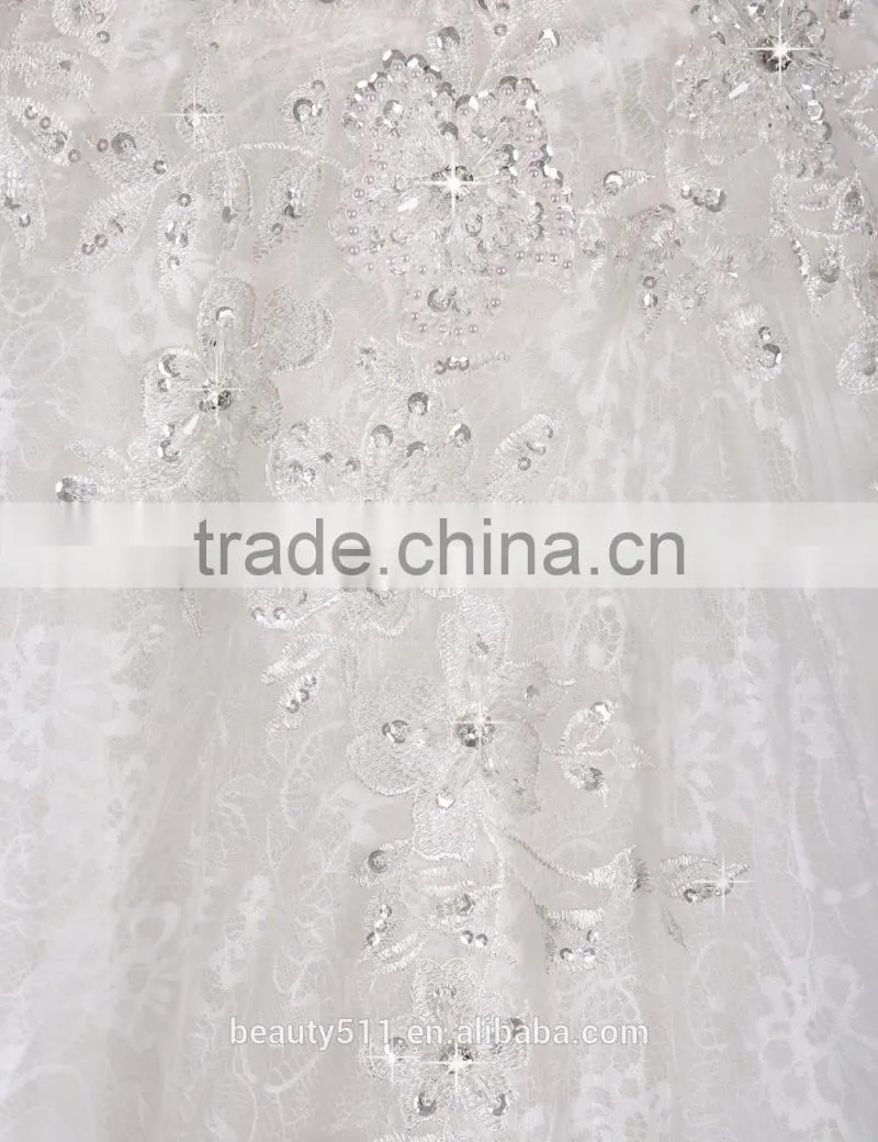 Latest Designs 2017 Elegant A-Line High Collar Cap Sleeve Floor-length Modest Beaded Lace Wedding Dress F13802