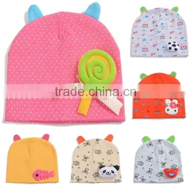 2016 newest korea style 100%cotton cute boys&girls baby beanie hat baby bonnet with animal head on