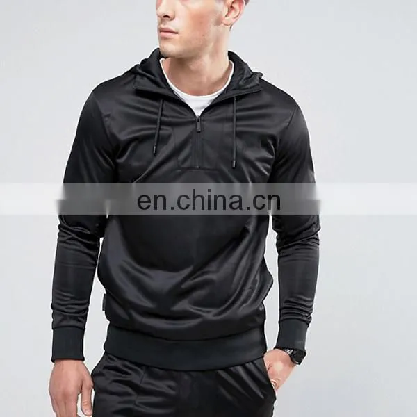 OEM guangzhou garments no pockets zipper black hoodies men custom clothing