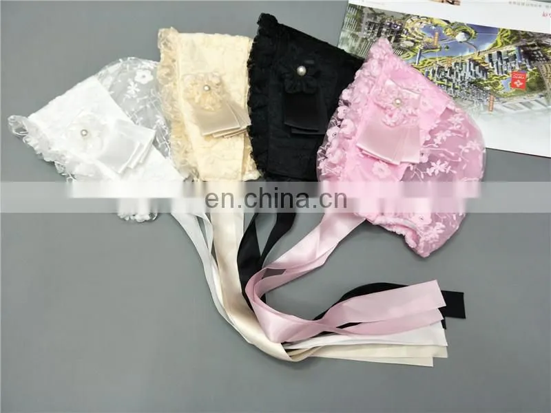 Little princess lace cap lace silk ribbon adjustable cap hat embroidery flower