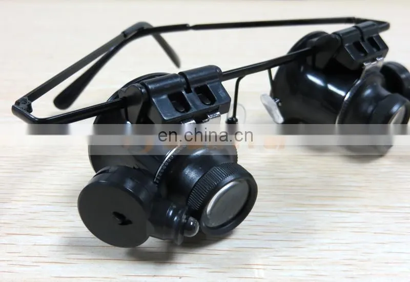 Binoculus Glasses Loupe LED Light 20X Eyewear Magnifier