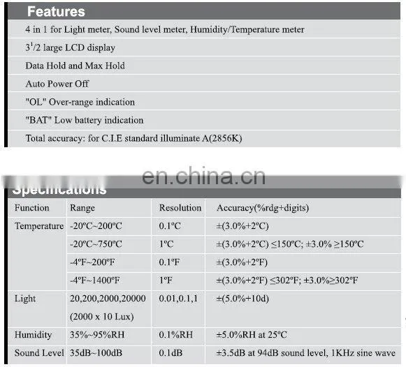 DT-8820 4 in 1 Multifunction Environment Meter