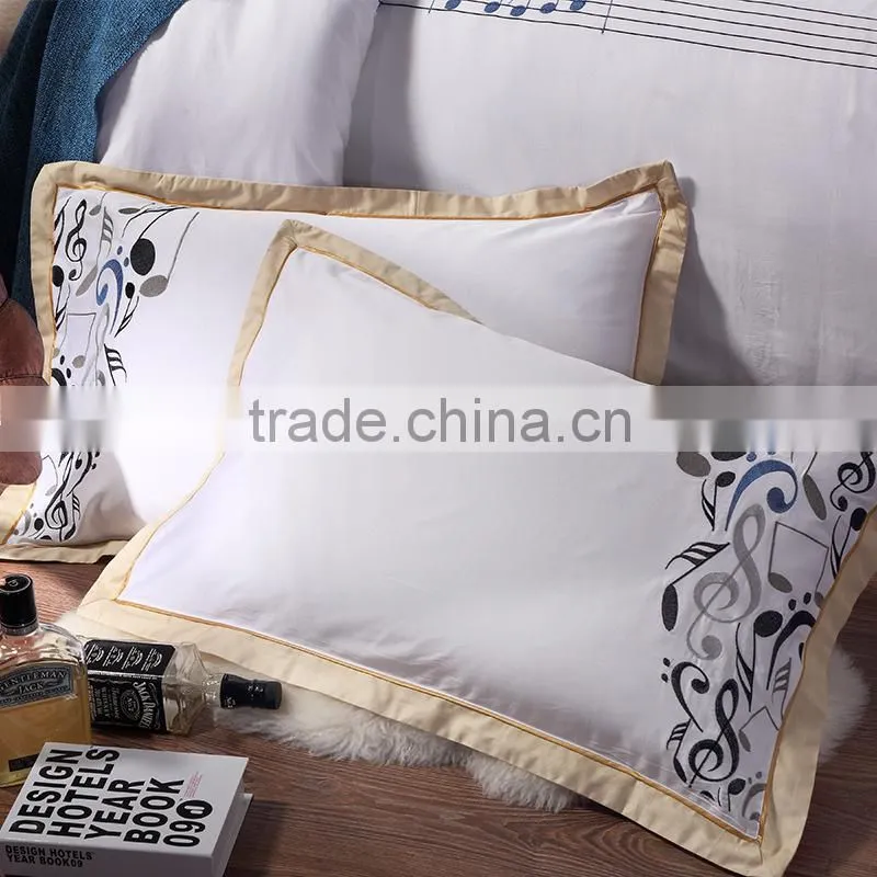 Luxury white and golden 800 thread count 100% cotton musical notes embroidery bedding set