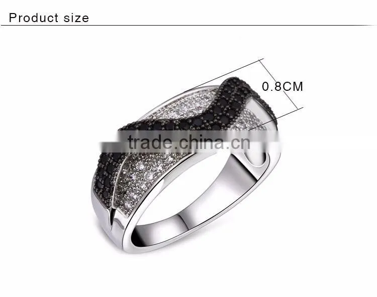 Trending Style Curve Wavy Pattern Jet & Clear Zirconia Stones Party Jewelry Ring