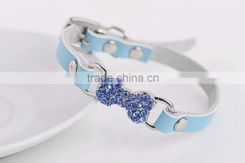 Wholesale diamond bone leather pet collar creative dog collars