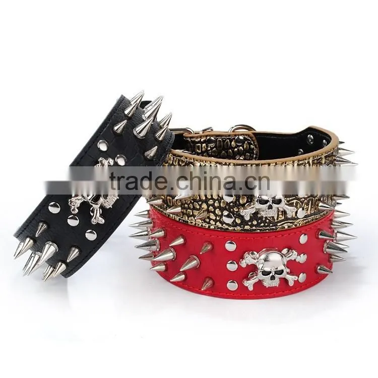 Wholesale dog chain nails skulls multi color pu leather dog collar