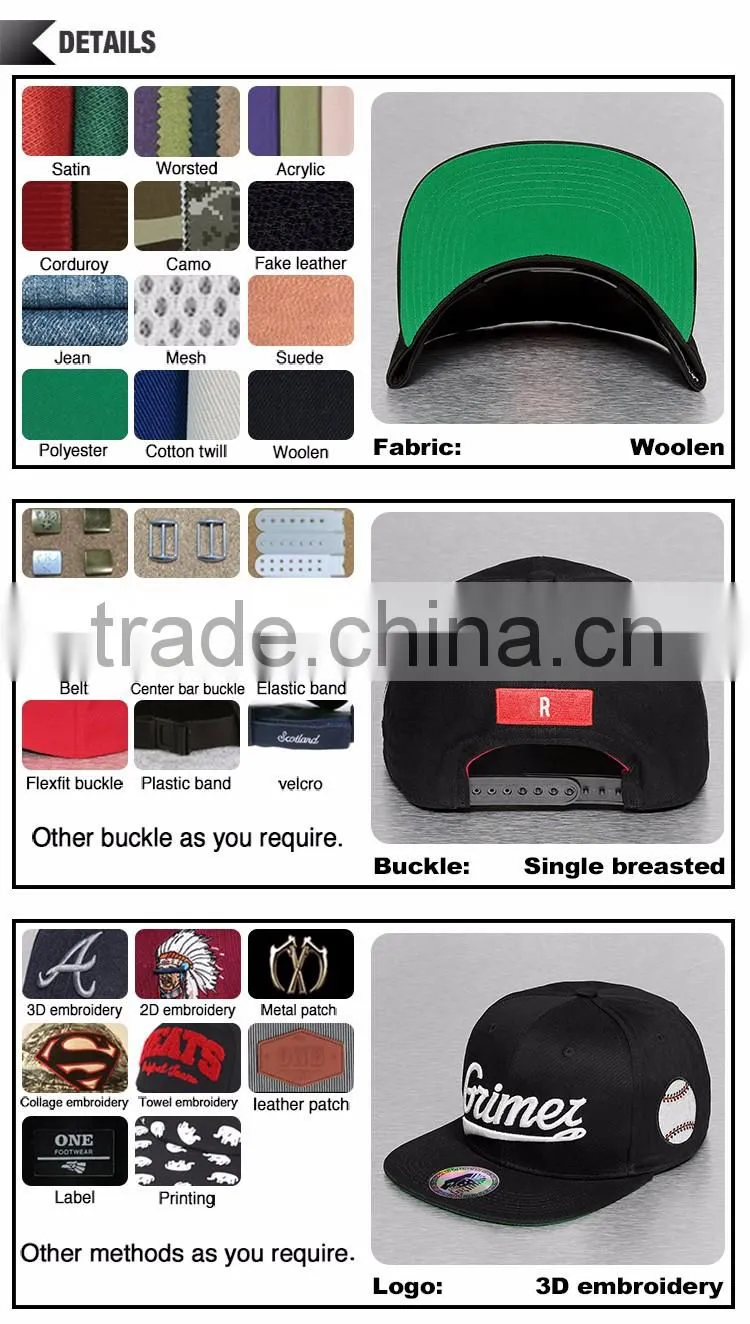 Fashion design white logo embroidery korean snapback hat