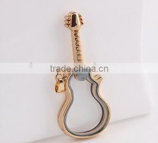 new products silver jewelry Guitar photo locket& floating locket&costume jewelry locket