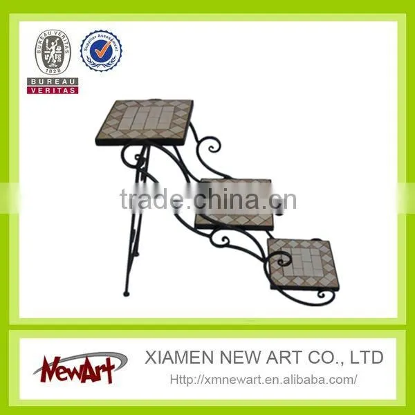 Round metal mosaic outdoor flower stand