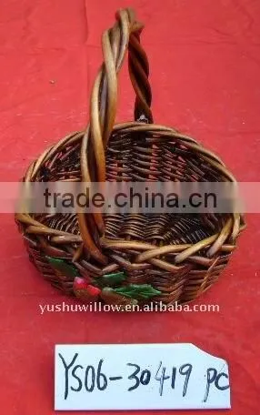 brown rectangular willow basket with handle for sale