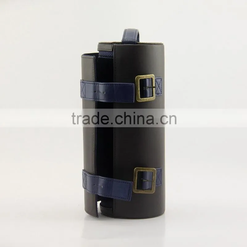 2016 hot sale round wine case high quality pu leather black wine bottle box