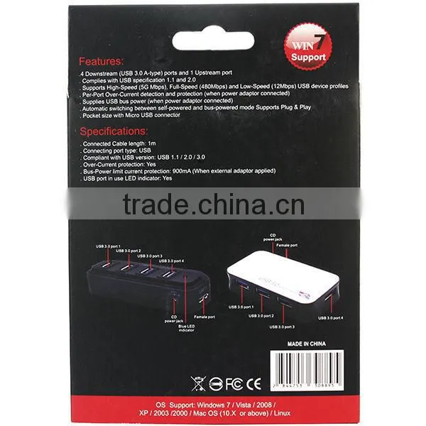 Super Speed 5Gbps USB 3.0 HUB 4 Port Led Indicator with 1M Cable