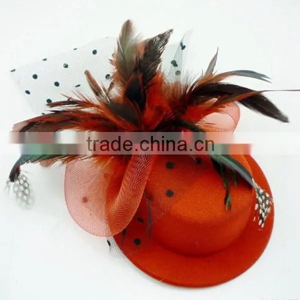 Blue Little Hat with Feather Stage Show Hat Hair Accessory