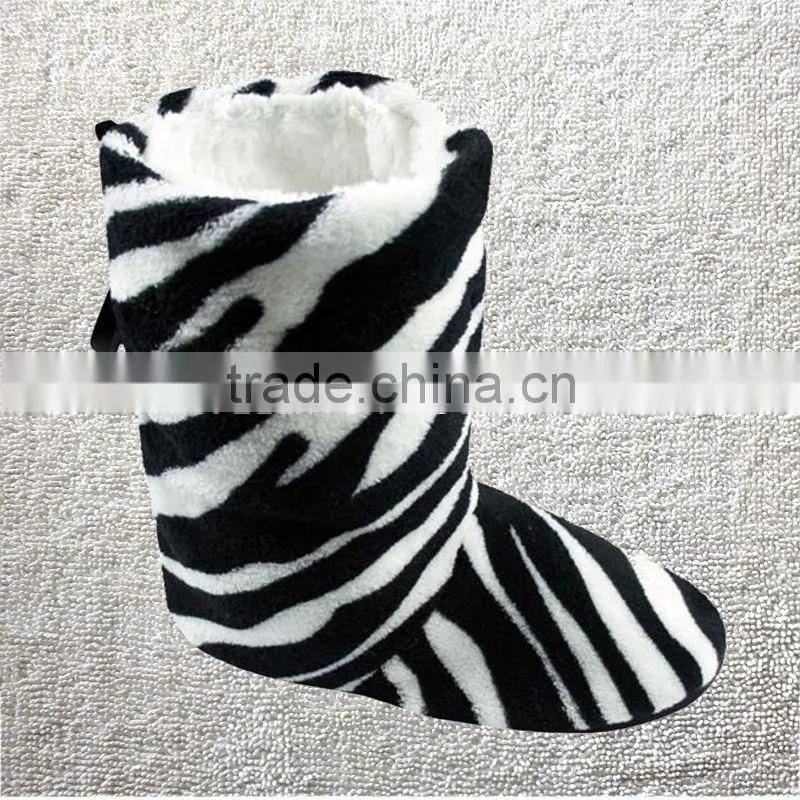 Ladies Non Slip SLIPPER Boots Leopard Faux Fur Indoor Warm Furry Slipper Boots