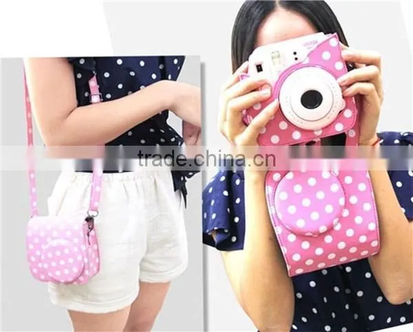 Dot PU Leather Fuji Mini Case Bag for Fujifilm Instax Mini8 with Shoulder Strap Camera case