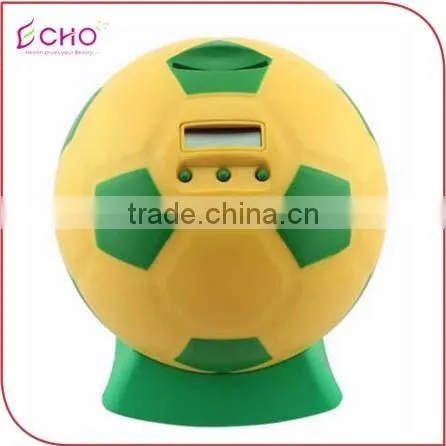 CHINA custom plastic coin football money bank,OEM kis factory make plastic electronic and digital football shape money banks
