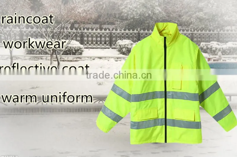 yellow 300D oxford high reflective waterproof reversible safety raincoat jacket