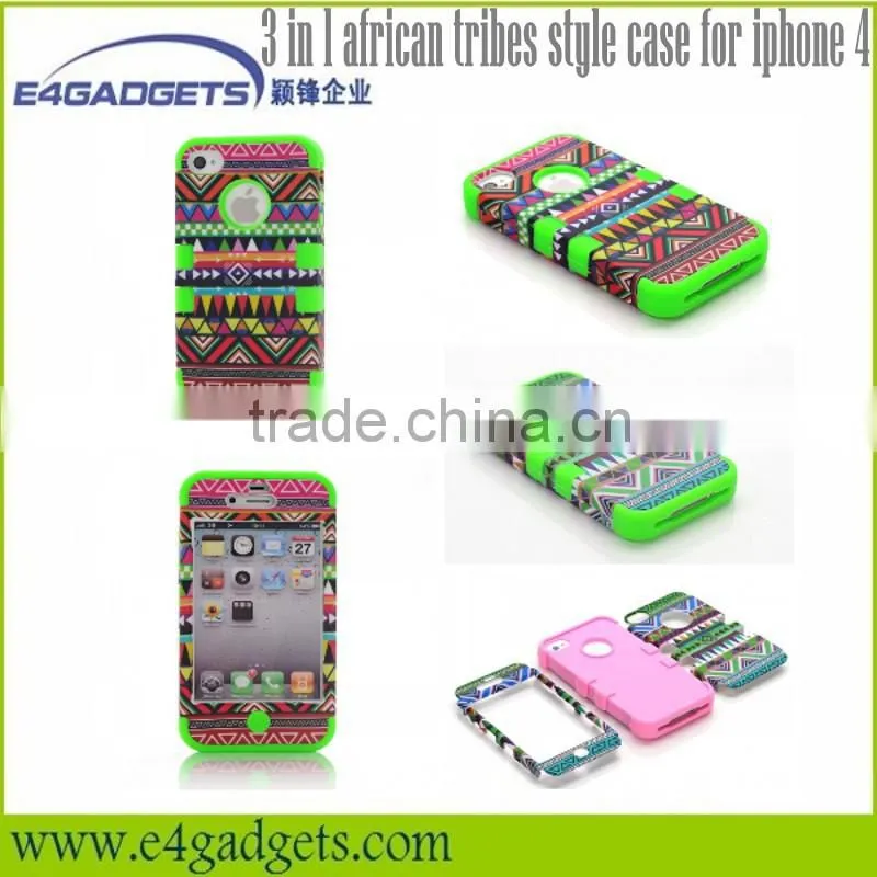 Functional 3 in 1 african tribes style fashion cheap silicon case for iphone 4 case