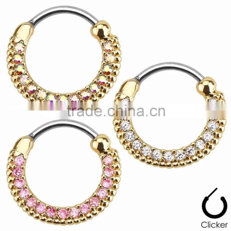 Round Paved Gems Nipple Ring Septum Clicker
