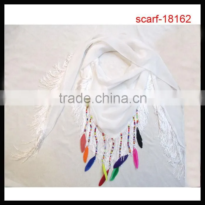 white Triangle Scarf with tassel