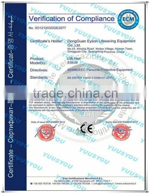 High quality nylon waterproof CE approved waist life jacket wholesale