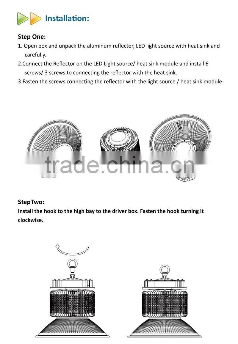 2016 lens angle 120 silver 1070 aluminum heatsink 3030SMD industral 200w led high bay light