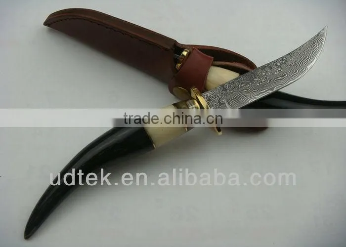 OEM Ox horn/Camel Bone/Brass handle Damascus knife