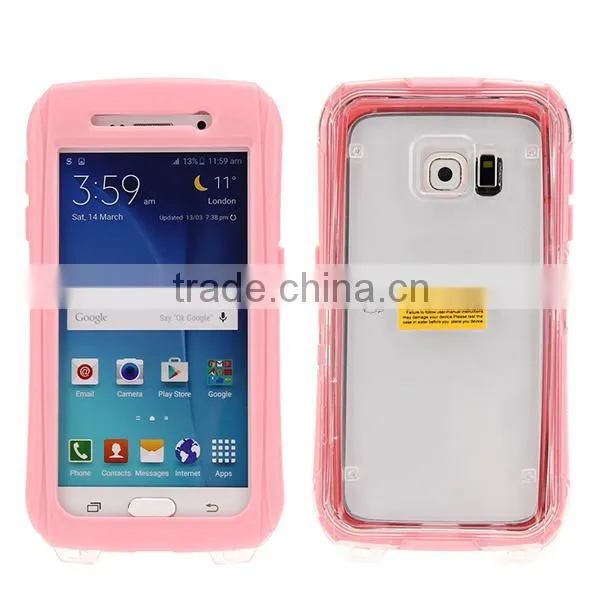 Waterproof Case Cover for Samsung Galaxy S6 Edge S6 With Button Pink