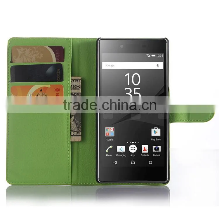 Cheap goods from china Credit Card Slots Wallet Lychee Leather pu leather cover for sony z5 premium wholesale alibaba