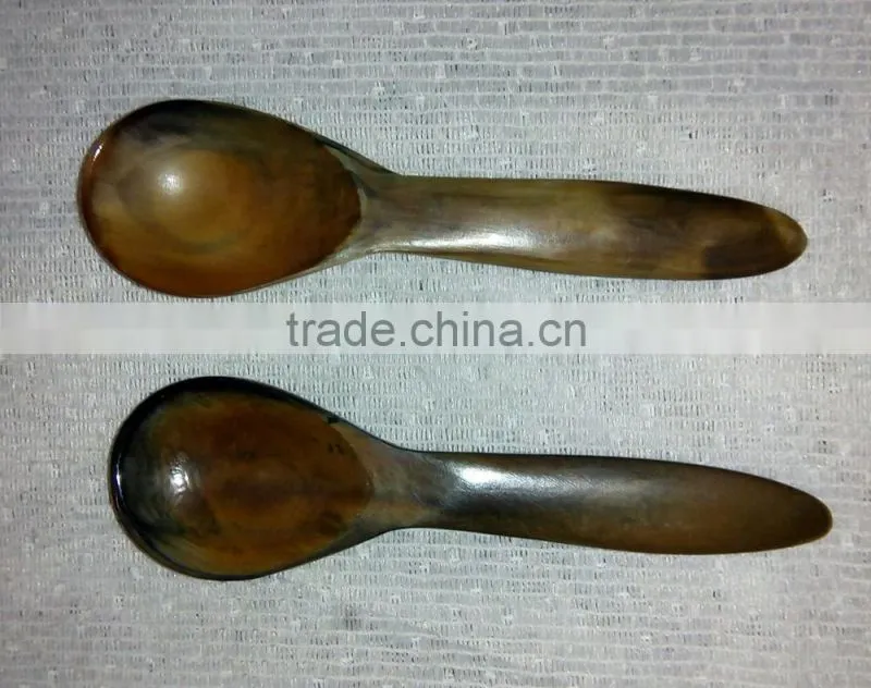 Spoon/Black Wood Handle Horn salad spoon/Cutlery Serving Spoons 2
