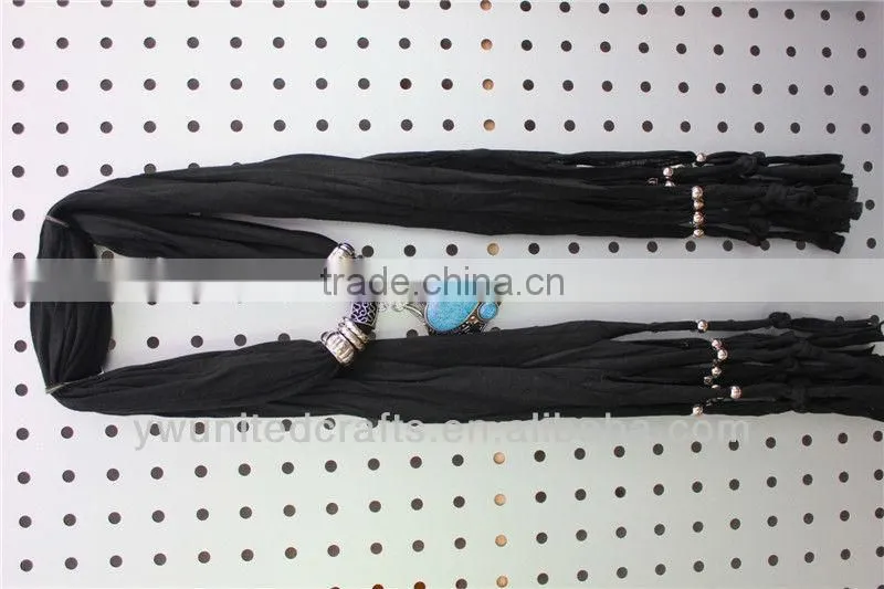 women fashion color blocking pendant scarf with beads metal bead pendant scarf