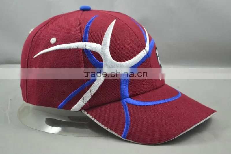 Guangzhou hat factory professional custom 6 panel / 100% cotton / / embroidery logo/deep red baseball cap