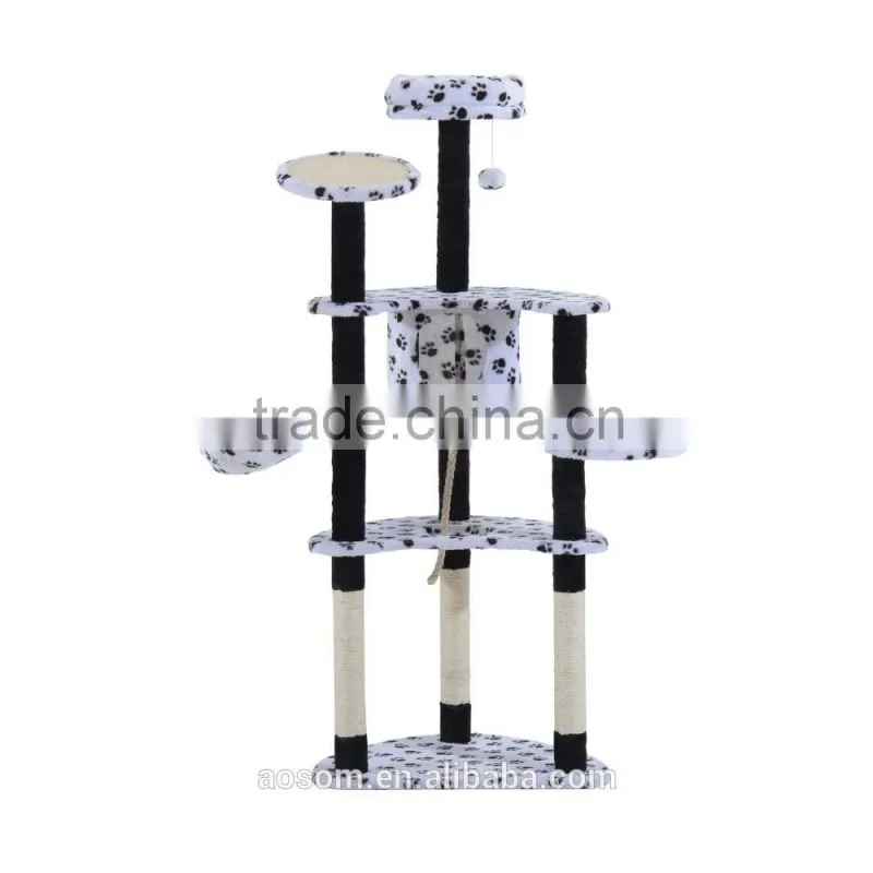 PawHut 60" Multilevel Cat Tree Condo - Beige/Brown Dots