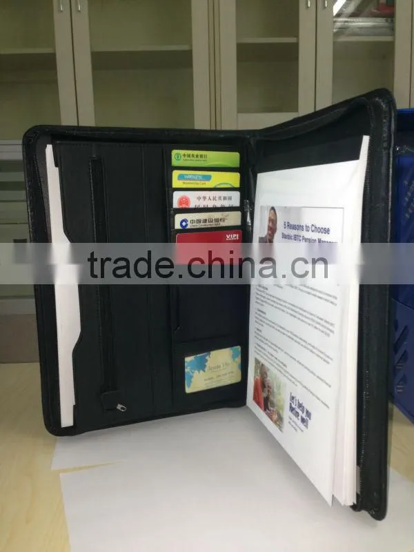 Hot selling custom leather folder/PU portfolio/file folder with LOGO
