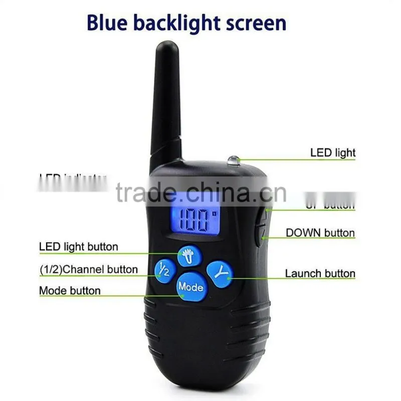 Waterproof Electric Dog Training Collar 300M Range Rechargeable Shock+Vibra+Electric Dog Collar Trainer Blue backlight screen