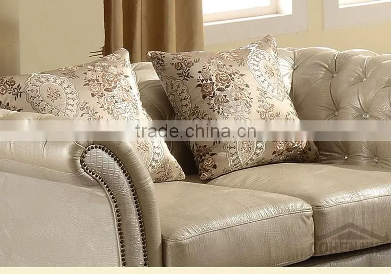 SF033 2015 new arrival European white PU leather sofa designs with crystal buttons stainless steel legs