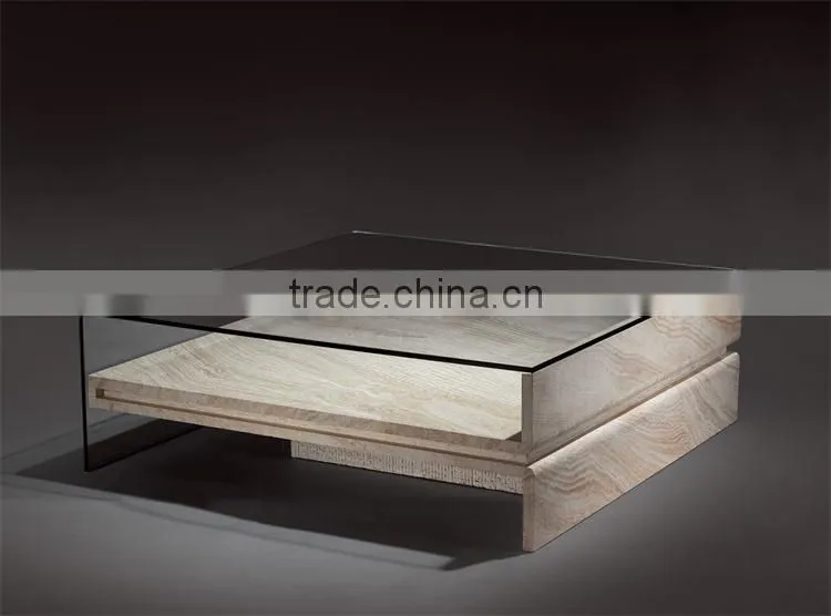 Italian white travertine stone base glass end table