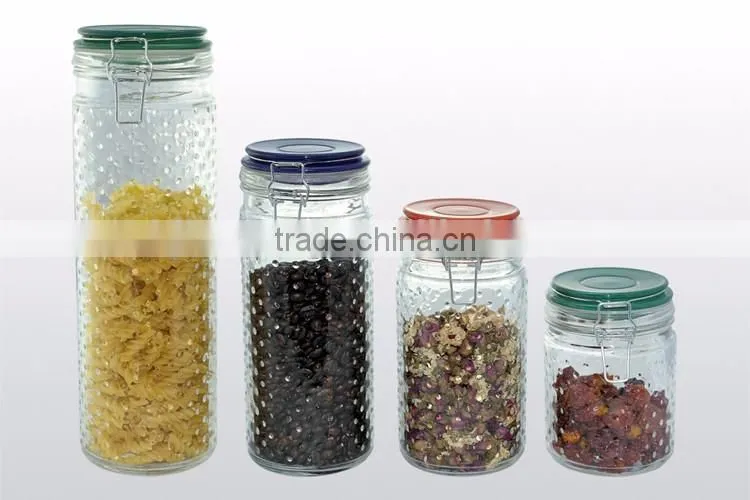 650ml-1800ml clear embossed glass mason canning jar with flip sealed lid