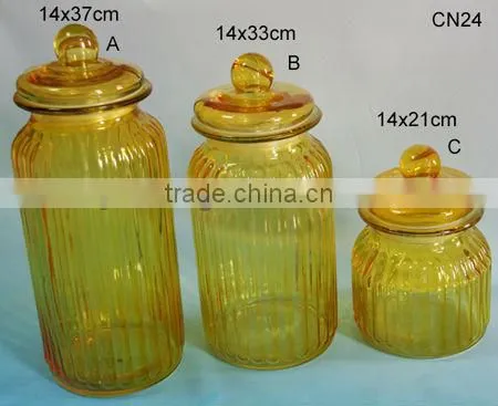 Colored Cereal Storage Yellow Handmade Glass Caandle Jar