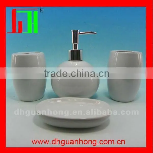 4pcs square white ceramic bathroom set with full printing