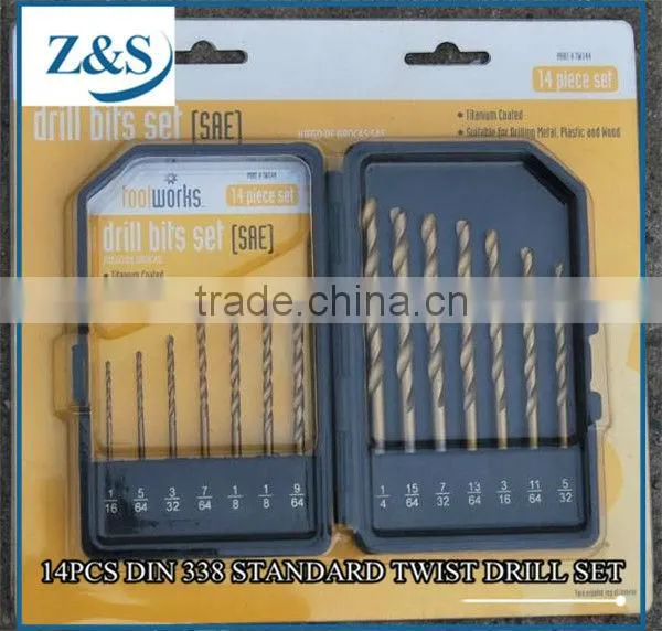 DIN 338 standard Metric&SAE 14PCS Twist Drill Bits Set