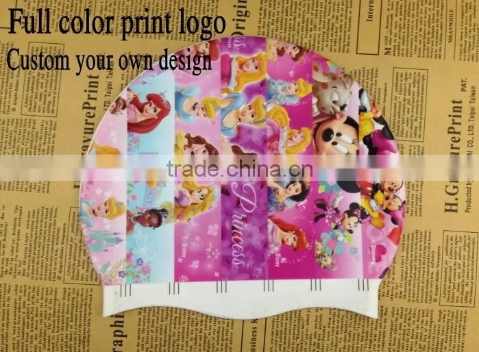 custom printing funny cartoon waterproof swim cap silicone rubber swimming cap