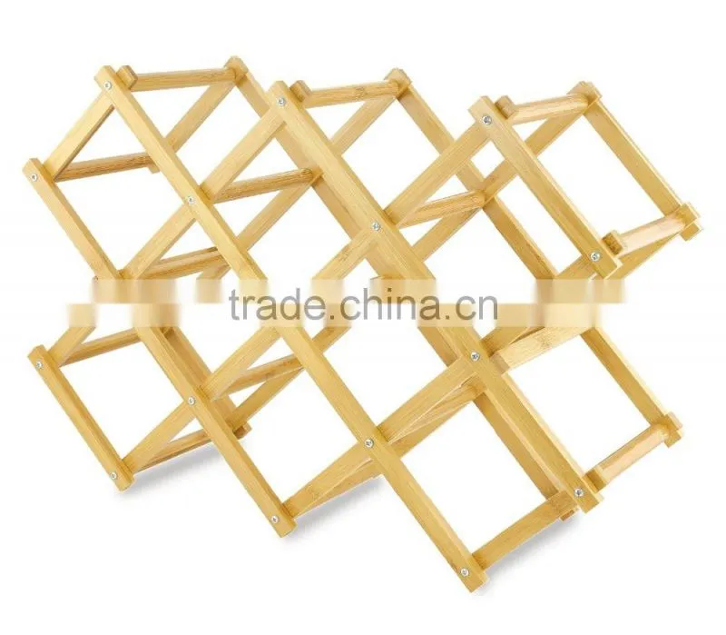 Foldable Bamboo Wine Rack - Can Hold Up To 10 Bottles