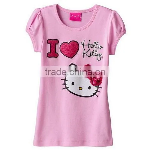 baby girls summer short sleeve 100% cotton t shirts kids girl t shirts design I love Kitty t shirts