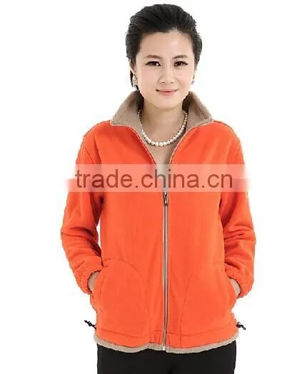 Fashion Ladies Long Sleeve Stand Collar 100% Polyester Polar Fleece Sweatshirt /Jacket /Sweater With Elastic Cuff & Bottom