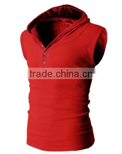OEM new design cotton plain mens custom sleeveless pullover hoodie