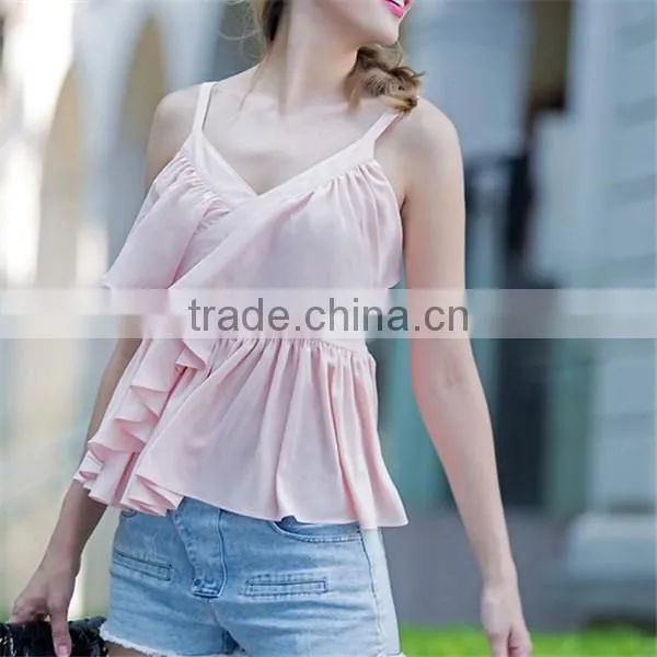 Fashion cascade falbala Halter chiffon tops for women