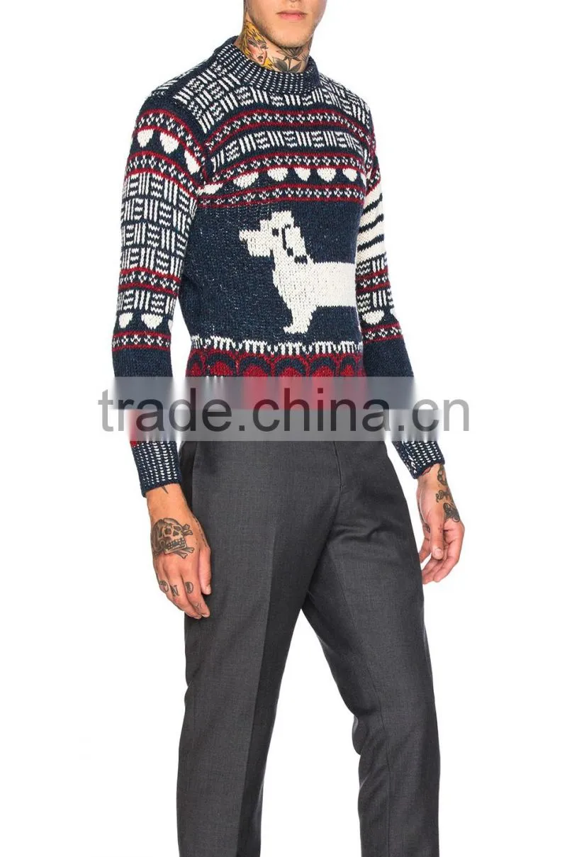 Highly Fashion Funny Design Cute Doggy Pattern Men's Jacquard Sweater
