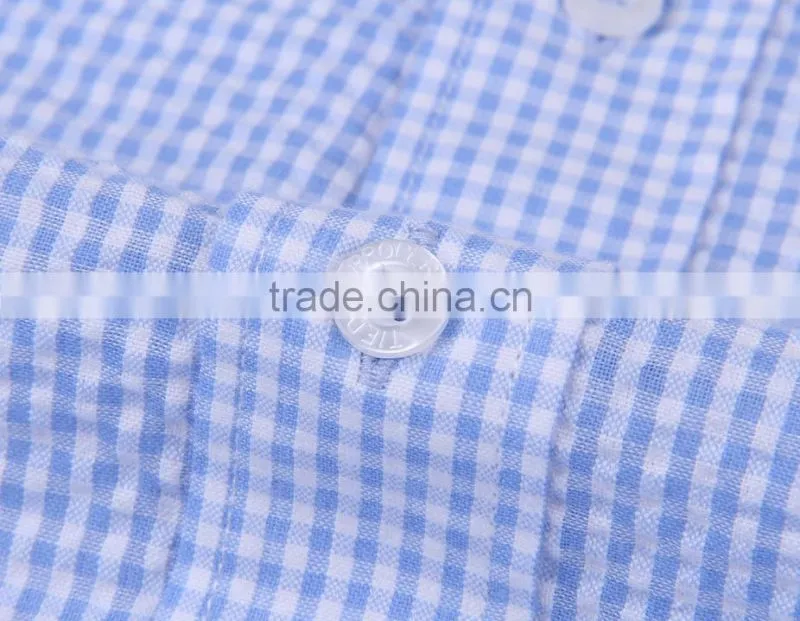 2017 new light blue checks men's short sleeve shirt wholesale